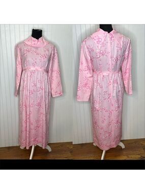 Pink Floral Long Sleeve Dress Vintage Homemade Size 6/8